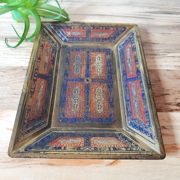 Vintage Japanese Brass Painted Boho Tray